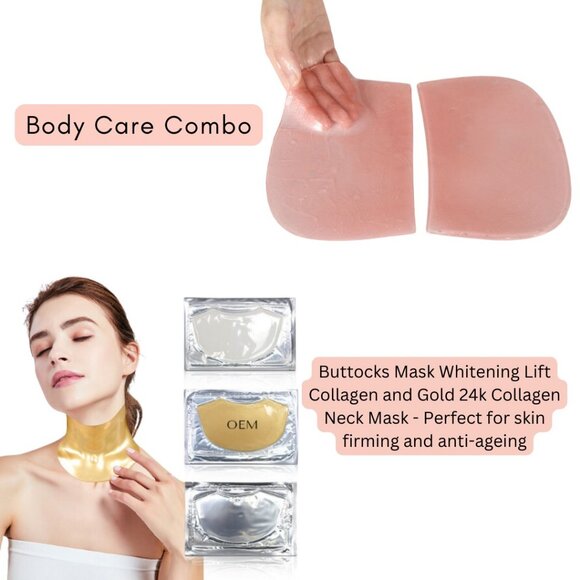 Gold 24k collagen neck mask  & Buttocks Mask Whitening Lift Collagen Pack1 Combo - Picture 1 of 10